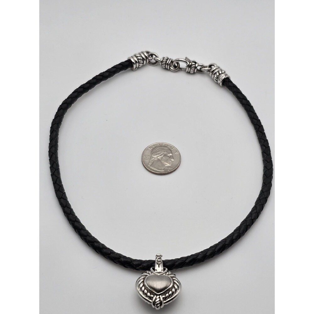 Judith Ripka Magnetic Black Leather Necklace Sterling Diamonique Heart Pendant